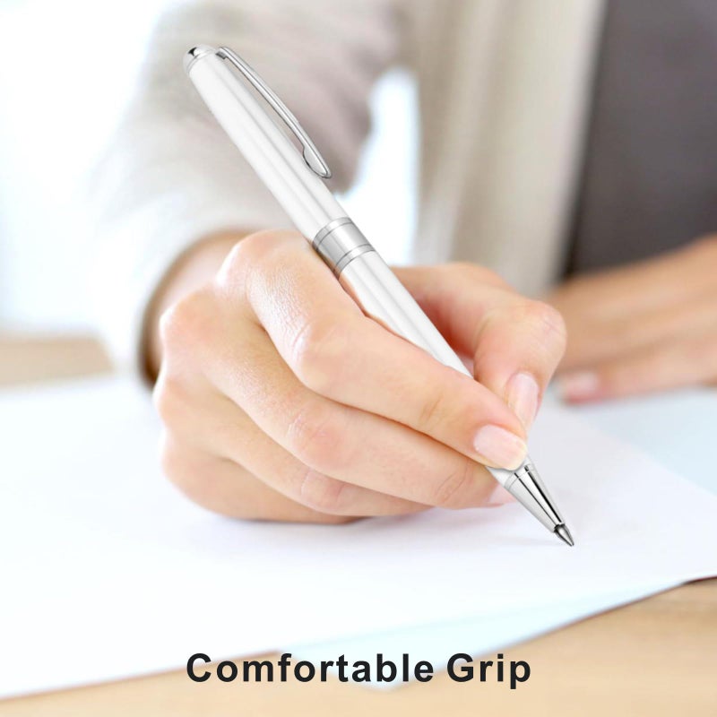 Cambond Ballpoint Pens White Pen - Fancy Pens Black Ink Pens for Journaling Men Gift Business Police Flight Attendant 1.0 mm Medium Point, 3 Pens with 3 Extra Refills (White) - Image 4